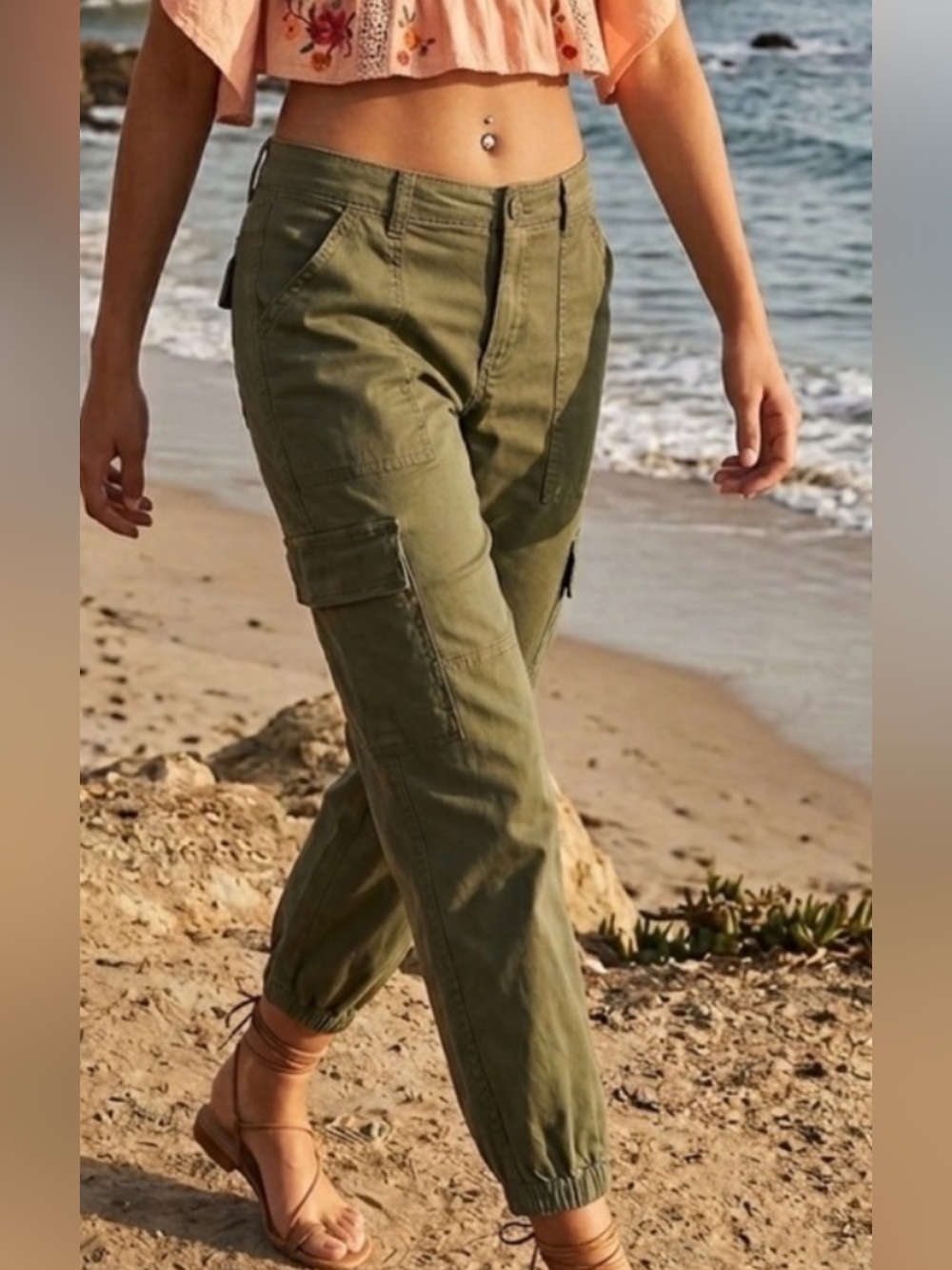 Sanctuary Standard Surplus Cotton Blend Olive Green Cargo Jogger Pants Size 29